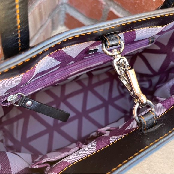 LODIS Rare & Fabulous Black Leather Luggage Tote with Contrast Stitching & Scarf - Picture 11 of 15